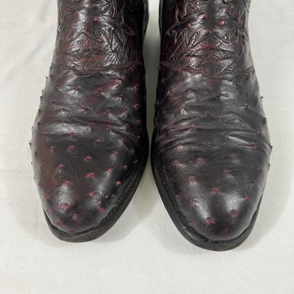 Vintage 1883 Lucchese Full Quill Ostrich Men\'s Black Cherry Boots Size 12 D main image 4